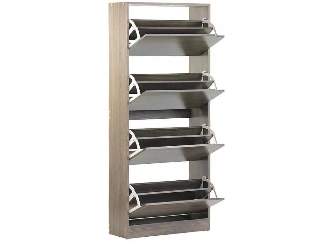 Sapateira*Vente-unique Wehome - Sapateira 4 Portas Com Puxadores Retrateis 63X150 Cm Carvalho Cinza