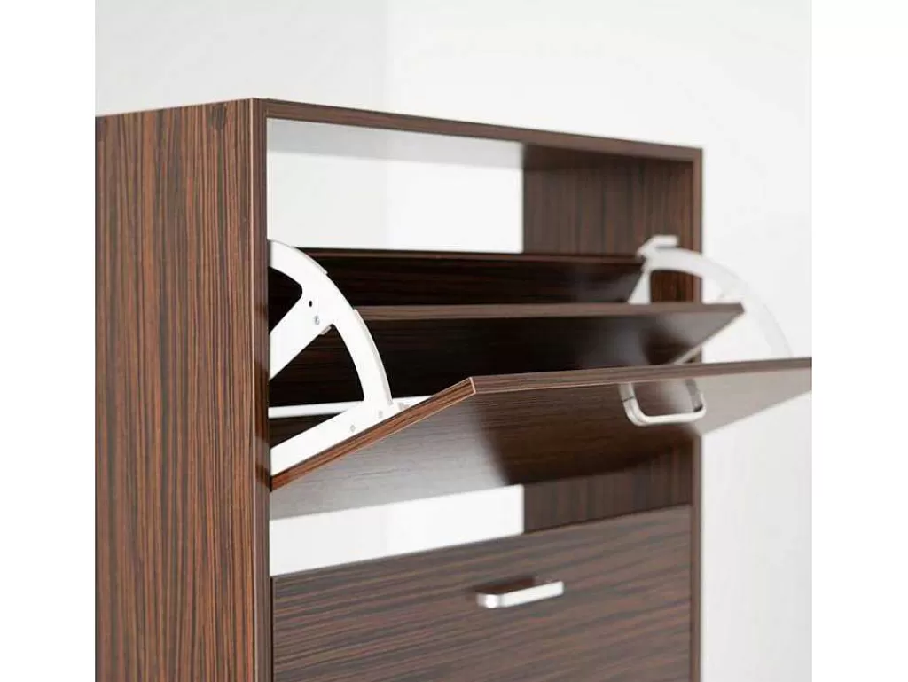 Sapateira*Vente-unique Wehome - Sapateira Com 3 Portas 63X115 Cm Em Madeira Zebrano
